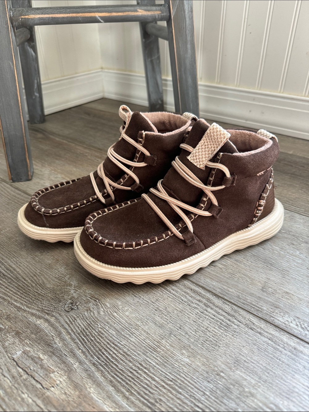 Hey Dude Brown Suede Ankle Booties with Cream Soles